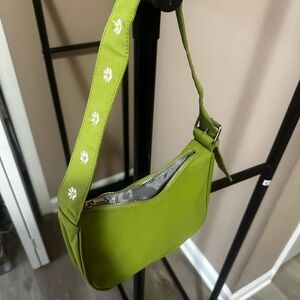 Green Shoulder Bag with Floral Strap
